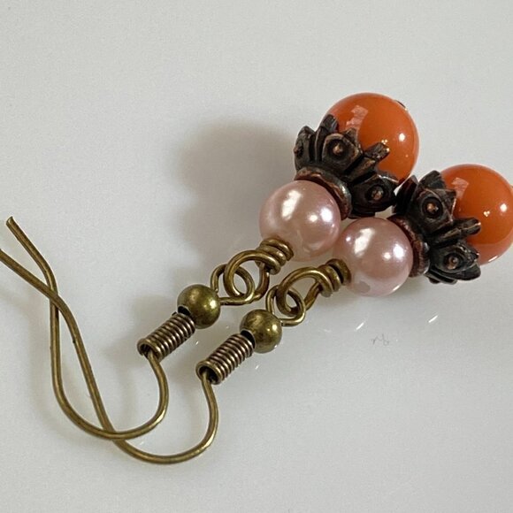 Coral Austrian Crystal Pearls Earrings - Picture 5 of 10